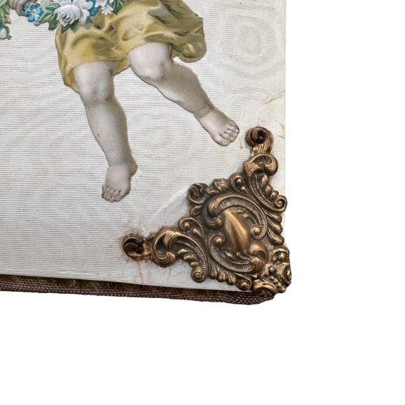 Antique Victorian Wood Leather Album Cherubs Ormolu Latch Accents Cabinet Cards - Picture 7 of 16